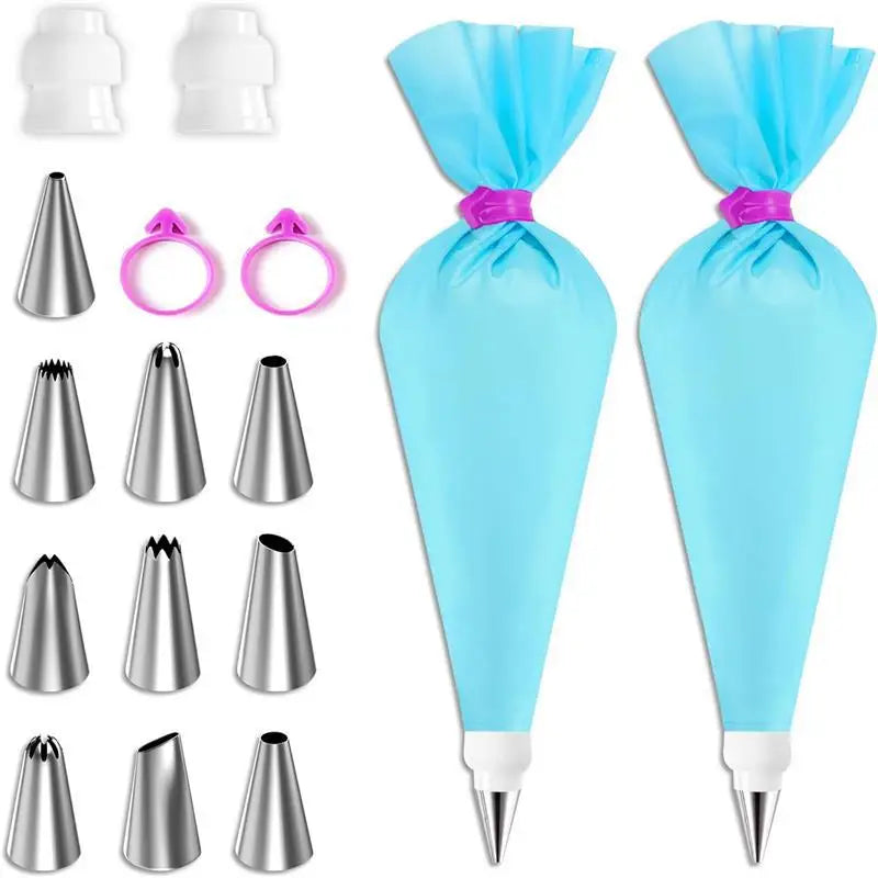 Silicone Piping Bags and Tips Set Cake DIY Decorating Kit with Stainless Steel Nozzle Reusable Silicone Pastry Baking Tool