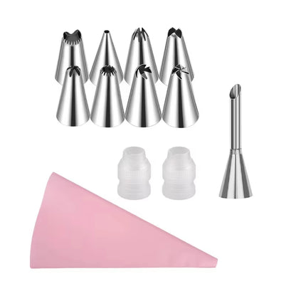 Silicone Piping Bags and Tips Set Cake DIY Decorating Kit with Stainless Steel Nozzle Reusable Silicone Pastry Baking Tool