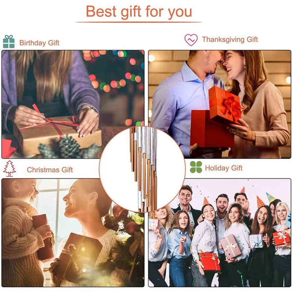 1Piece 12 Tubes Aluminum Alloy Wind Chimes with Hook Gold/Silver Bells for outside Home Wedding Party Memorial Decoration Gifts