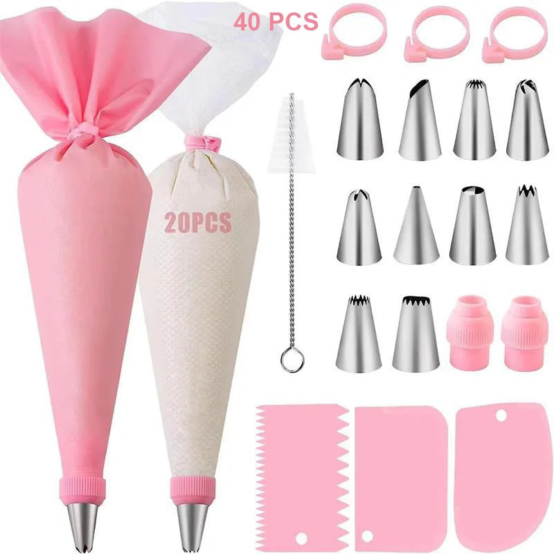 Silicone Piping Bags and Tips Set Cake DIY Decorating Kit with Stainless Steel Nozzle Reusable Silicone Pastry Baking Tool