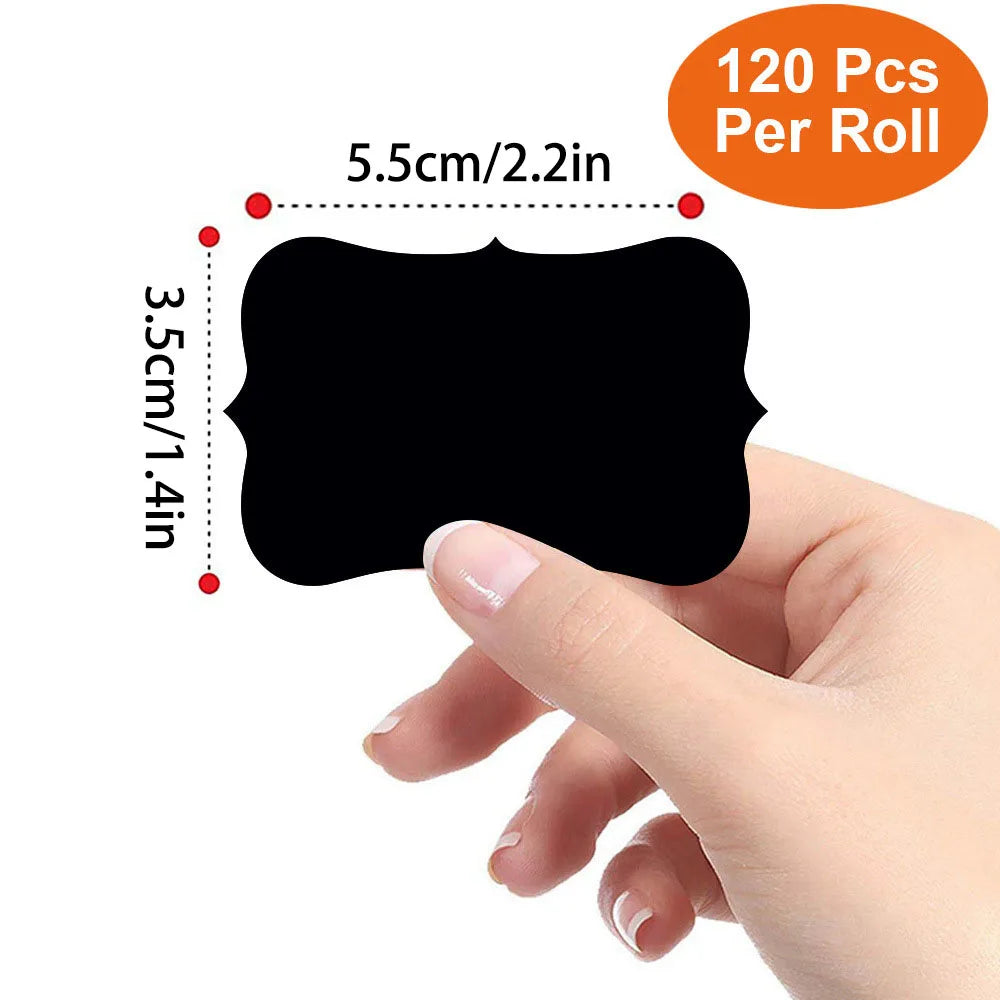 120Pcs/Roll 3 Styles Removable Blackboard Stickers with Erasable Pen Waterproof Chalkboard Labels 1.4*2.2In for Home & Kitchen